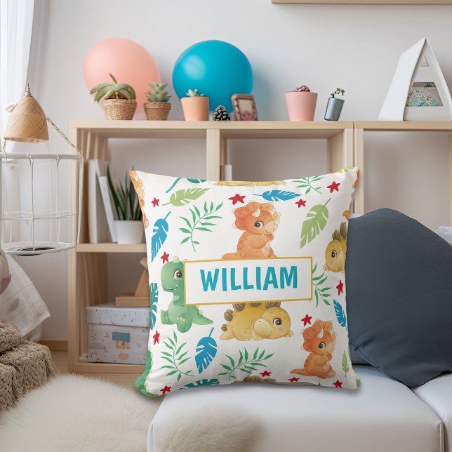 Cute Dinosaur Personlig Namn Nursery Decor Kudde (Skapare uppladdad)