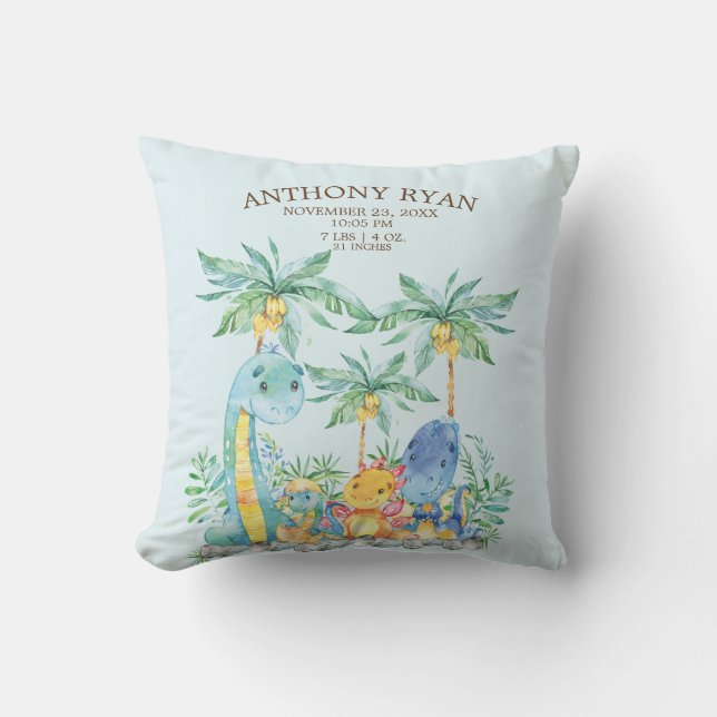 Cute Dinosaur Pojke Birth Stats Pillow Kudde (Framsida)
