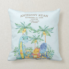 Cute Dinosaur Pojke Birth Stats Pillow Kudde
