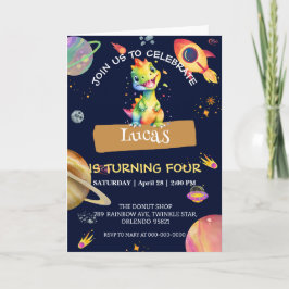 Cute Dinosaur rainbow Galaxy Space födelsedagsfest Inbjudan