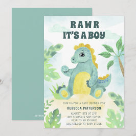 Cute Dinosaur Rawr är en pojkbabystövel Inbjudningar
