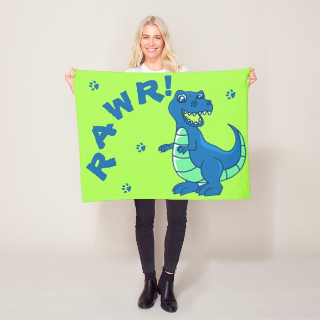 Cute Dinosaur RAWR Tass Grönt Blue Kids Fleecefilt (På plats)