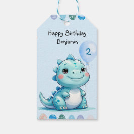 Cute Dinosaur roar Boy Grattis på födelsedagen par Presentetikett