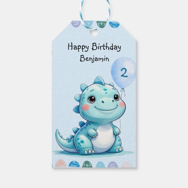 Cute Dinosaur roar Boy Grattis på födelsedagen par Presentetikett (Baksidan)