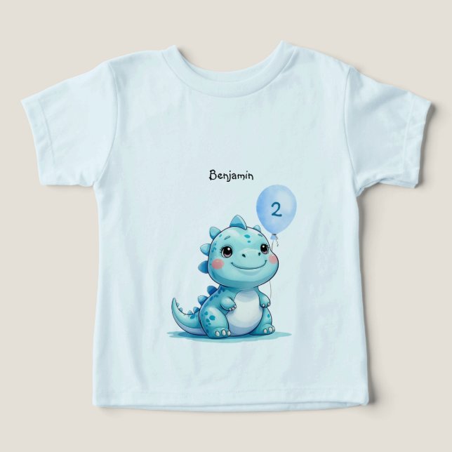 Cute Dinosaur roar Boy Grattis på födelsedagen par T Shirt (Design Framsida)