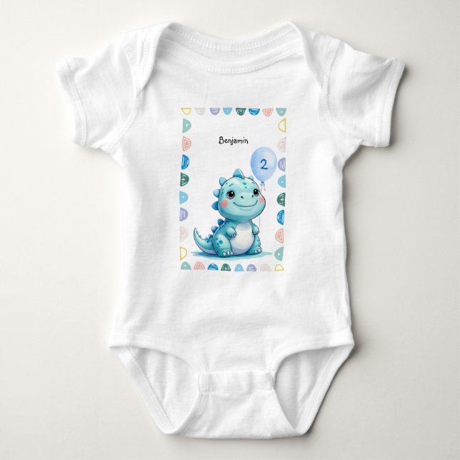 Cute Dinosaur roar Boy Grattis på födelsedagen par T Shirt (Framsida)