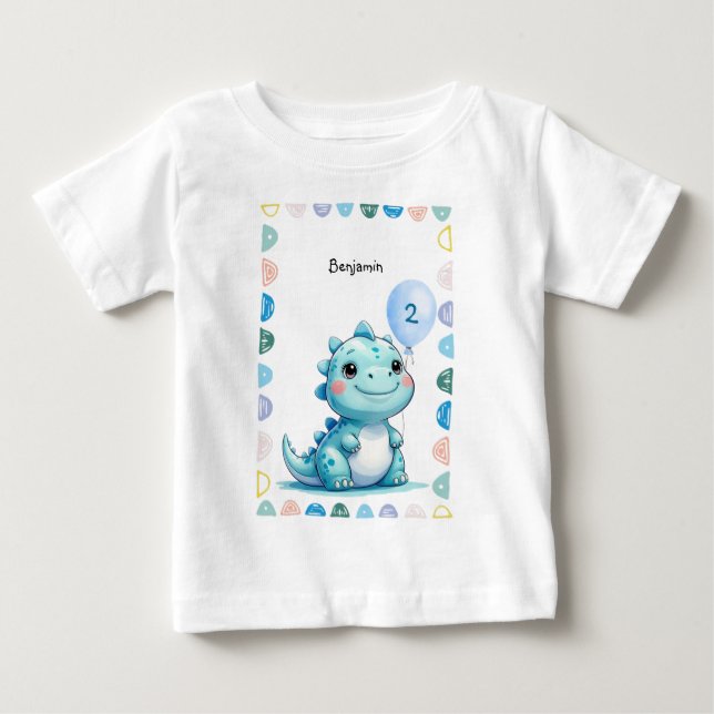 Cute Dinosaur roar Boy Grattis på födelsedagen par T Shirt (Framsida)