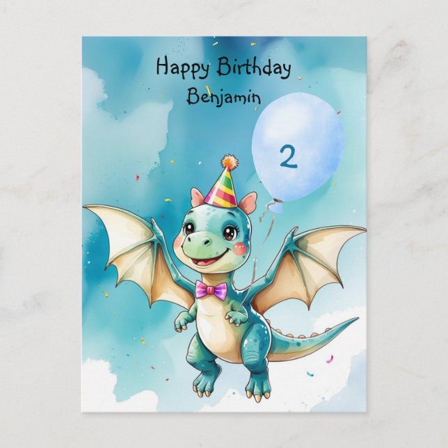 Cute Dinosaur roar Boy Grattis på födelsedagen par Vykort (Framsida)