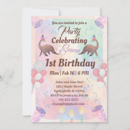 Cute dinosaur rosa färg-barn 1:a födelsedag inbjudningar