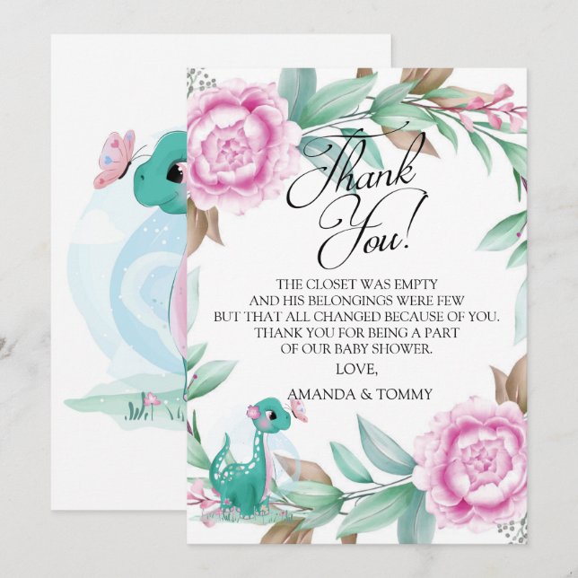 Cute Dinosaur-Rosa - tackkort Tack Kort (Fram/baksida)