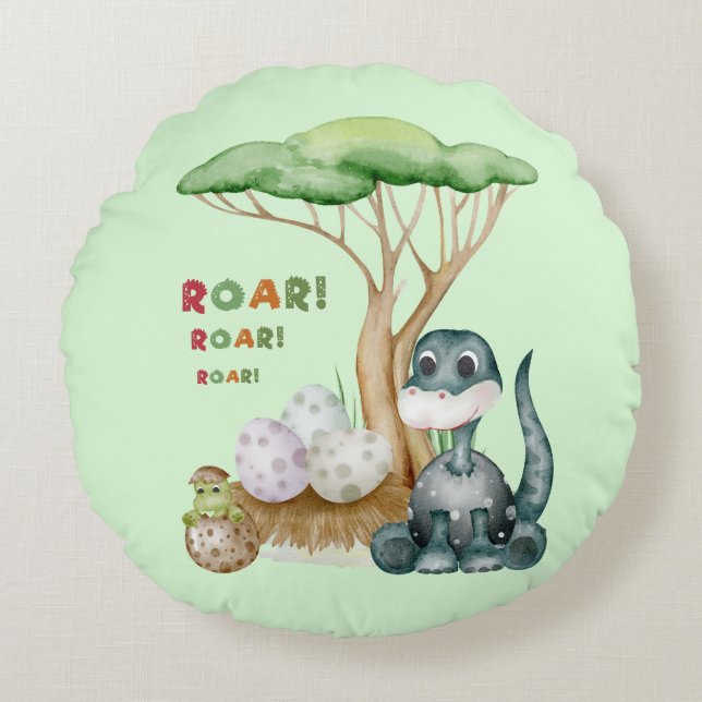 Cute Dinosaur Round Pillow Rund Kudde (Framsidan)