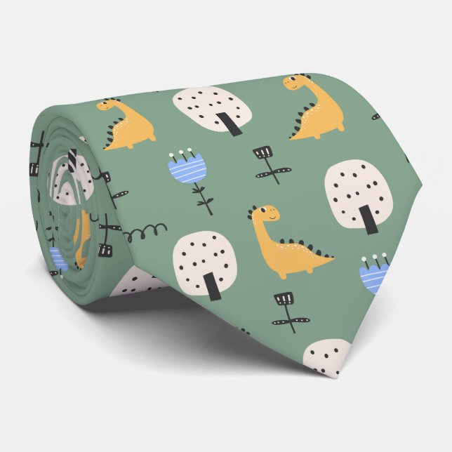 Cute Dinosaur Sage Grönt Mönster Slips (Rullad)