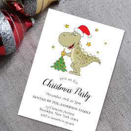 Cute Dinosaur Santa Hat-inbjudan till julfest Inbjudningar