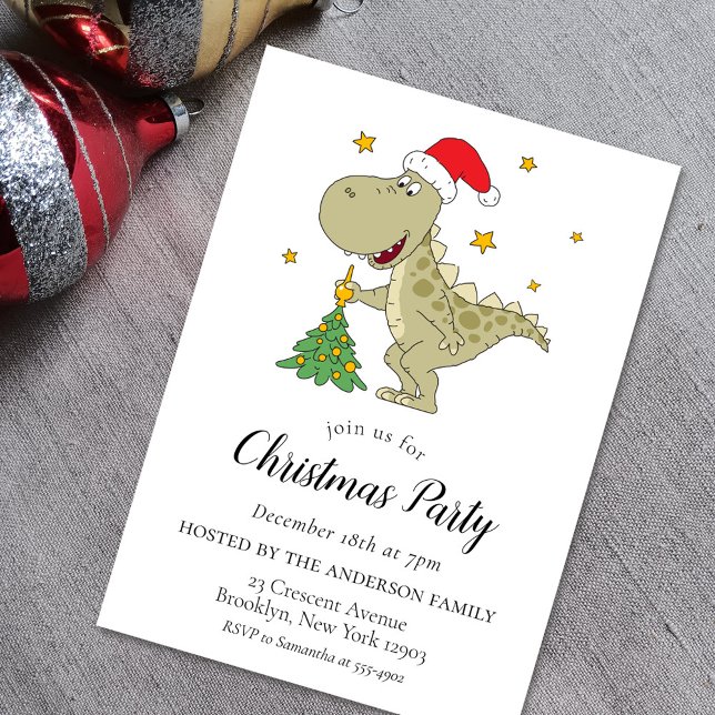 Cute Dinosaur Santa Hat-inbjudan till julfest Inbjudningar (Skapare uppladdad)