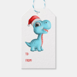 Cute Dinosaur Santa Hat Kids Blue - Jul Presentetikett