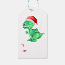 Cute Dinosaur Santa Hat Kids Grönt jul Presentetikett