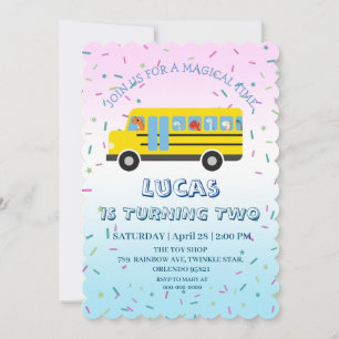 Cute dinosaur School Buss Födelsedagsfest DIY NAMN Inbjudningar