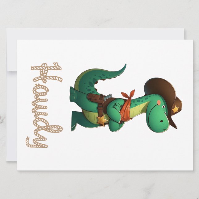 Cute dinosaur sheriff/cowboyinna julkort (Framsida)