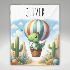 Cute Dinosaur som flyger i en Luftballong Fleecefilt