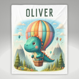 Cute Dinosaur som flyger i en Luftballong Fleecefilt