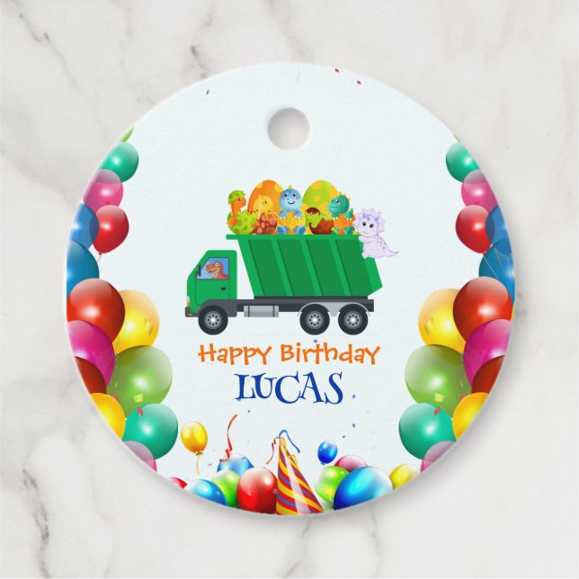 Cute Dinosaur sopor lastbil-ballongpojke Gåvor Etiketter (Framsida)