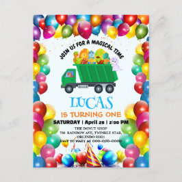 Cute Dinosaur sopor lastbil-ballongpojke Inbjudan Vykort