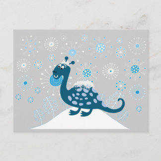 Cute Dinosaur spelar i Snö! Vykort