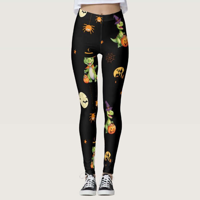 Cute Dinosaur spelar pumptrick för att behandla ha Leggings (Framsida)