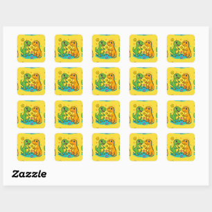 Cute Dinosaur Stickers Fyrkantigt Klistermärke