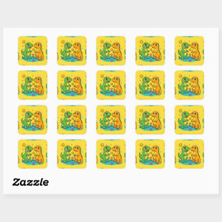 Cute Dinosaur Stickers Fyrkantigt Klistermärke