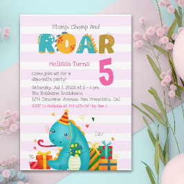 Cute Dinosaur Stomp Chomp and roar Birthday Girl Inbjudningar