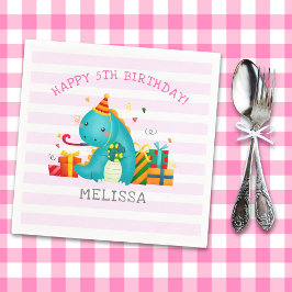 Cute Dinosaur Stomp Chomp and roar Birthday Girl Pappersservett