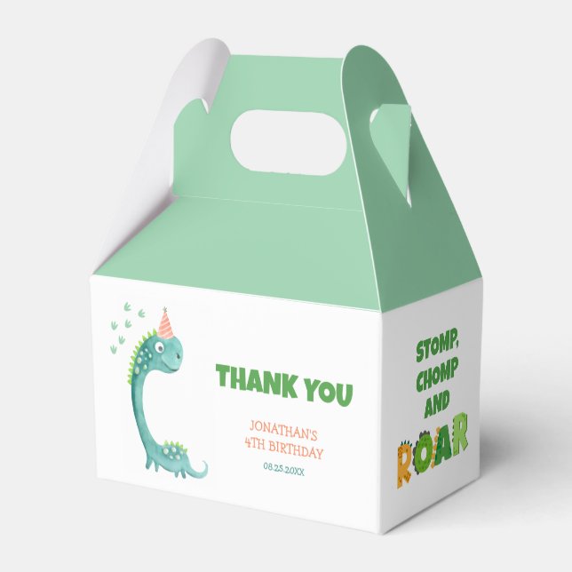 Cute Dinosaur Stomp Chomp Roar Birthday Presentaskar (Baksidan Sidan)