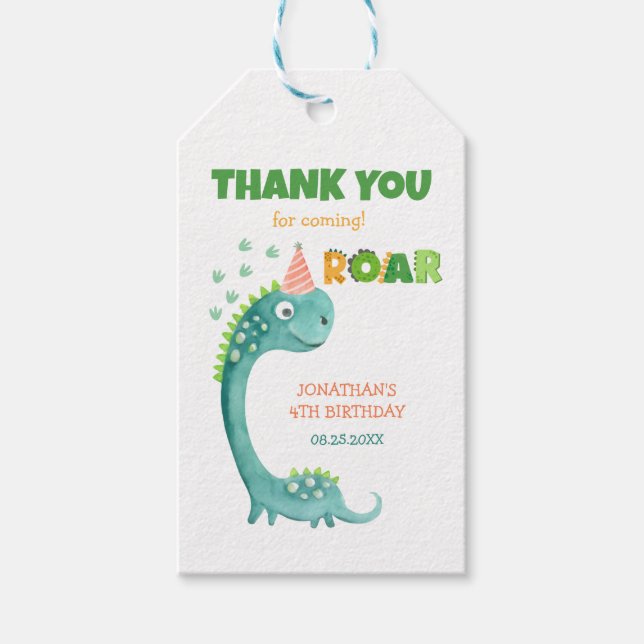 Cute Dinosaur Stomp Chomp Roar Birthday Presentetikett (Framsidan)