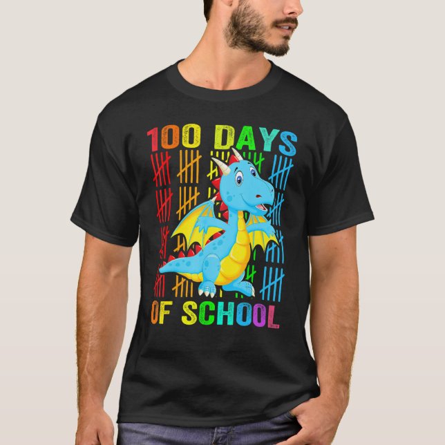 Cute Dinosaur Student Boys Kids Gift 100 Days Of S T Shirt (Framsida)