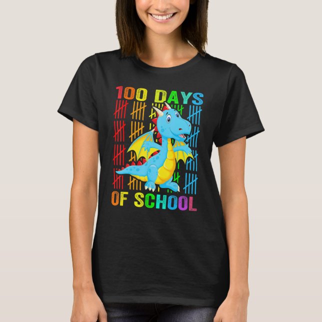 Cute Dinosaur Student Boys Kids Gift 100 Days Of S T Shirt (Framsida)