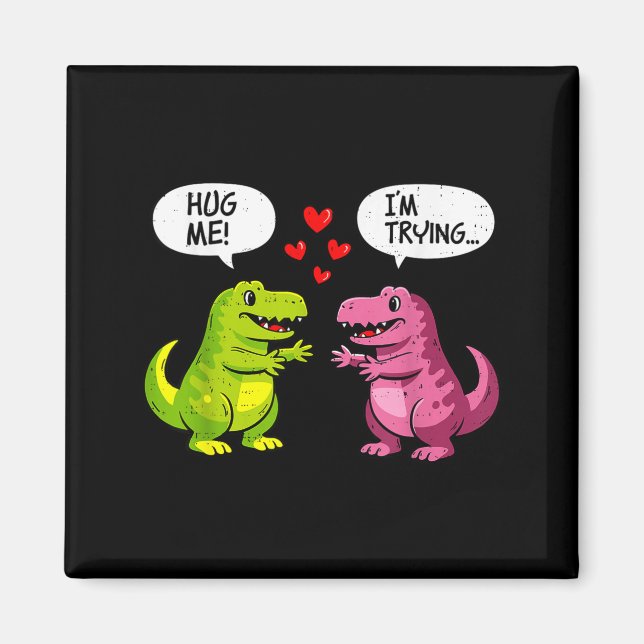 Cute Dinosaur T Rex Hug Valentines Day Couple Boyf Magnet (Framsidan)