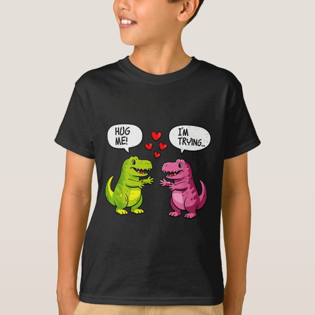 Cute Dinosaur T Rex Hug Valentines Day Couple Boyf T Shirt (Framsida)