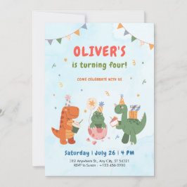 cute dinosaur t-rex kids 4th Birthday Invitation Inbjudningar
