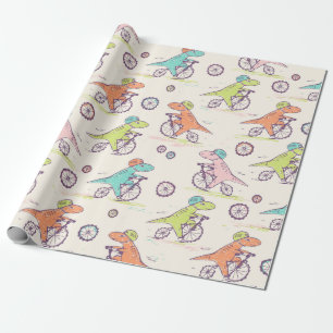 Cute Dinosaur Tävla Bikes Whimsical Mönster Presentpapper