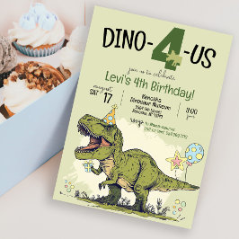 Cute Dinosaur Tecknad Dino-4-us 4e födelsedagen Pa Inbjudningar