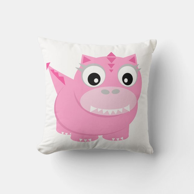 Cute Dinosaur Tecknad Rosa Kids Dekorativ kudde (Framsida)