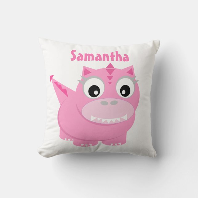 Cute Dinosaur Tecknad Rosa Kids Namn Dekorativ kud Kudde (Framsida)