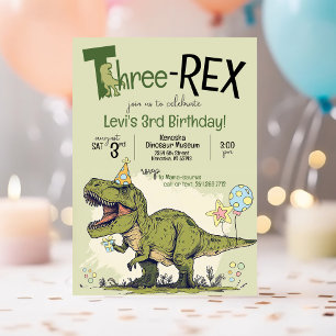 Cute Dinosaur-Tecknaden, tredubbel rex, tredje föd Inbjudningar