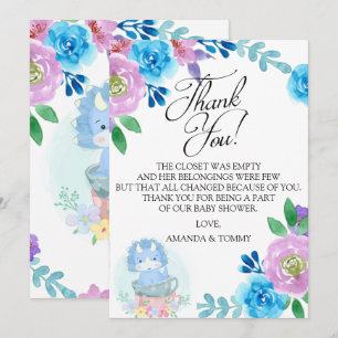 Cute Dinosaur Tekopp Baby Shower - tack för ditt k Kort