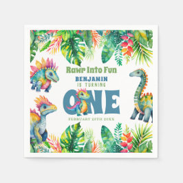 Cute Dinosaur-tema 1:a födelsedagelagaren Watercol Pappersservett