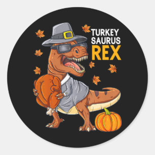 Cute Dinosaur Thanksgiving Turkey Saurus t Rex Runt Klistermärke