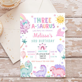 Cute Dinosaur Three A-Saurus 3:e födelsedagen Part Inbjudningar