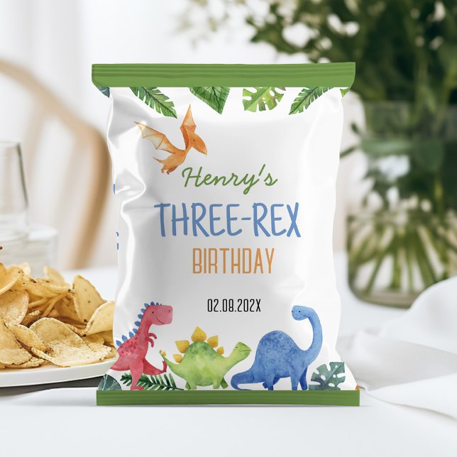 Cute Dinosaur Three rex Birthday Chip-kasernen Reklamblad (Skapare uppladdad)