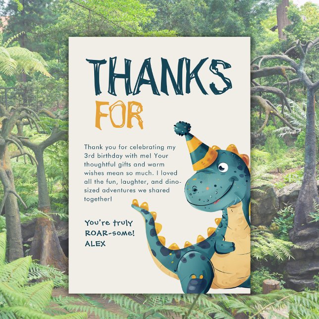 Cute Dinosaur, tre Rex, tredje födelsedag Party Tack Kort (Skapare uppladdad)
